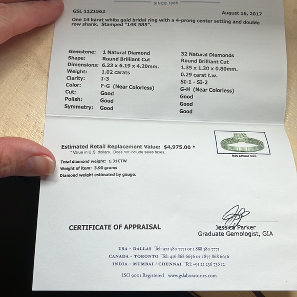 Customized 14 karat white gold Wedding Ring with 1 carat Round Diamond - Picture 3 of 3